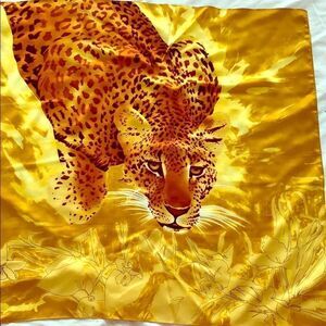 Large gold silk satin African Leopard scarf